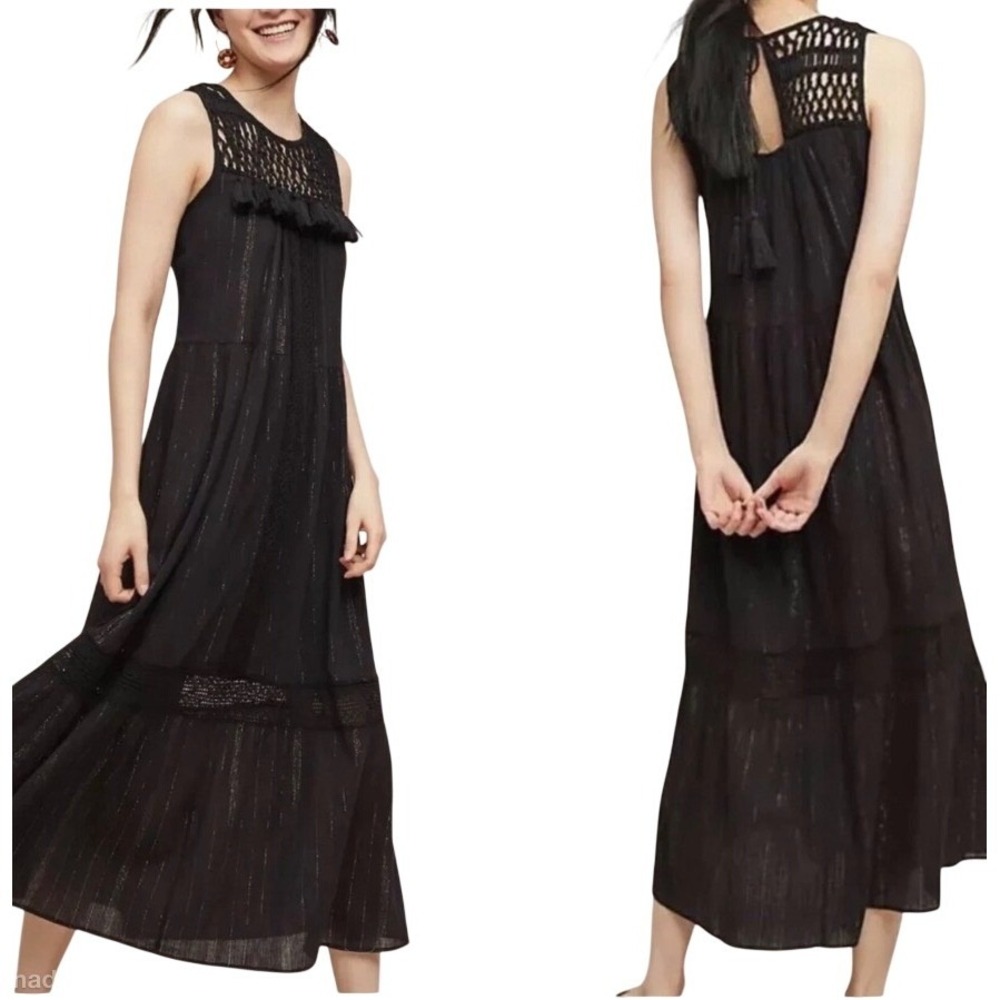Maeve Anthropologie Size S Abilene Black Gold Shimmer‎ Maxi Dress